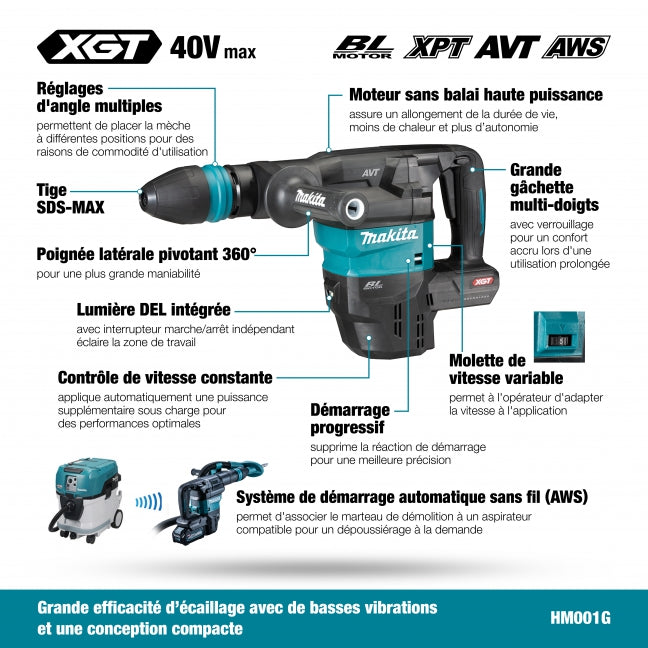 MAKITA HM001GZ 40V Max XGT BL 13
  lbs Demolition Hammer SDS-MAX w/AWS, Tool Only