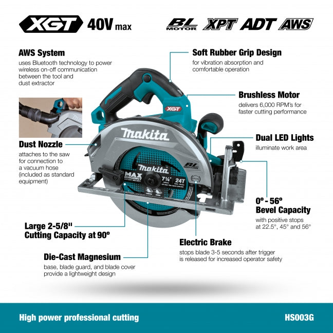 MAKITA HS003GZ 40V Max XGT BL
  7-1/4 in. Circular Saw w/AWS, Tool Only