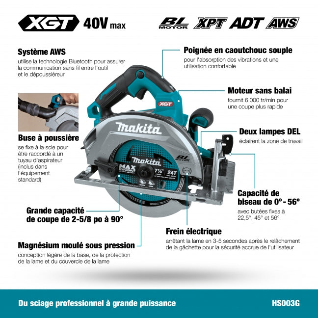 MAKITA HS003GZ 40V Max XGT BL
  7-1/4 in. Circular Saw w/AWS, Tool Only