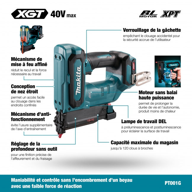 MAKITA
  PT001GZ 40V Max XGT BL 1-3/8 in. 23 ga Pin Nailer, Tool Only