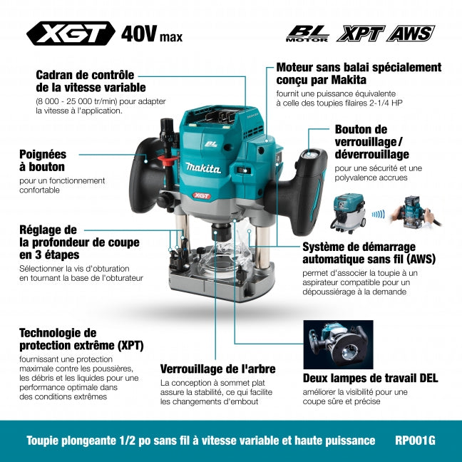MAKITA RP001GZ01 40V Max XGT BL
  1/2 in. Plunge Router w/AWS, Tool Only