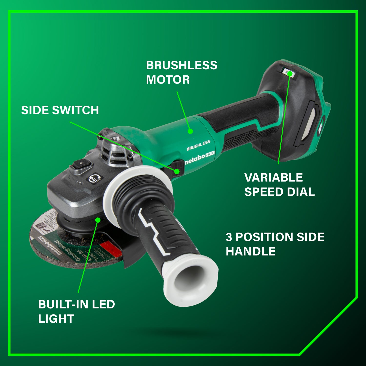METABO HPT G3612DVEQ6M 36V Vs Grinder, Slide, Bare 4-1/2 in.