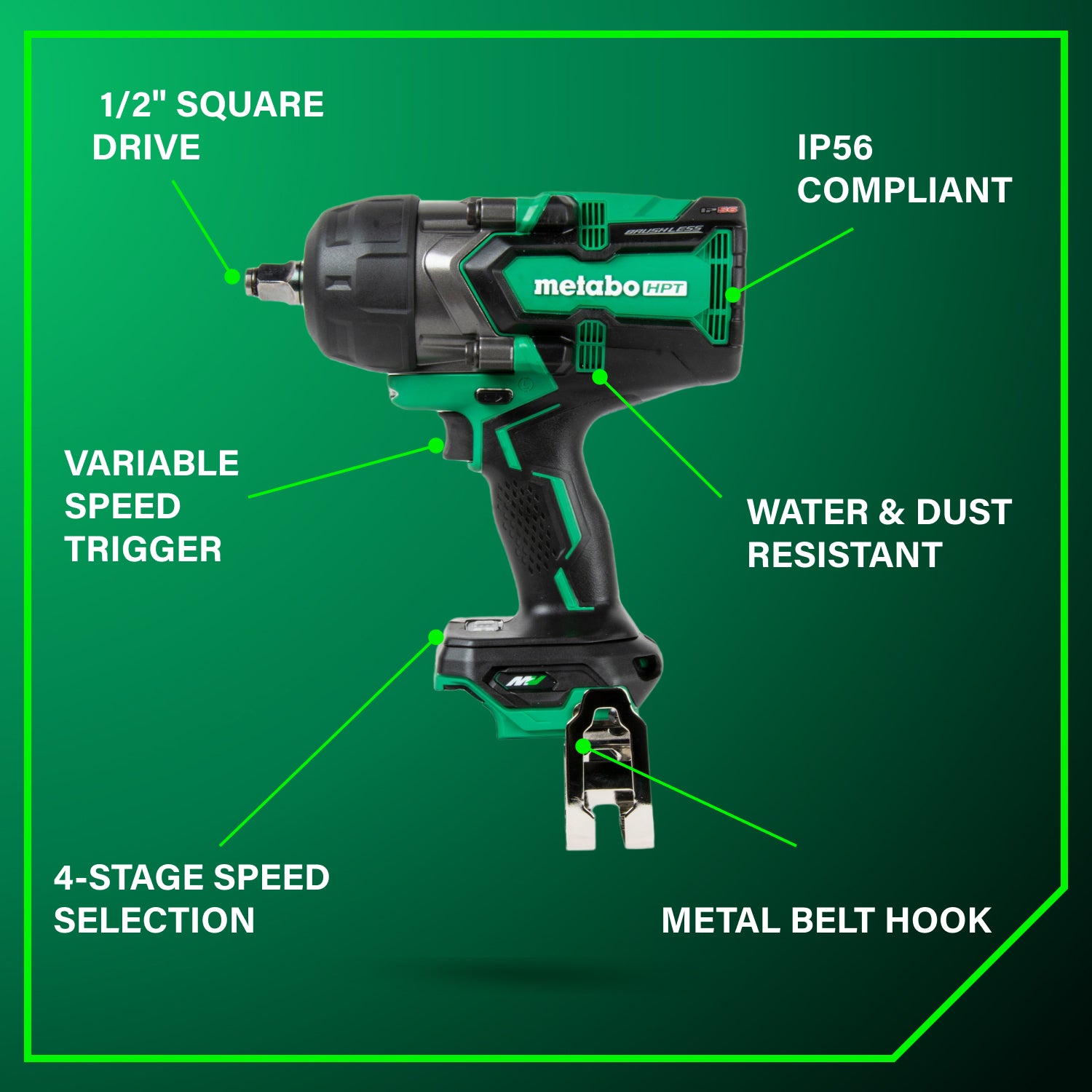 METABO HPT WR36DGQ4M 36V Mv Impact Wrench Bare 1/2 in.(1033/1475)