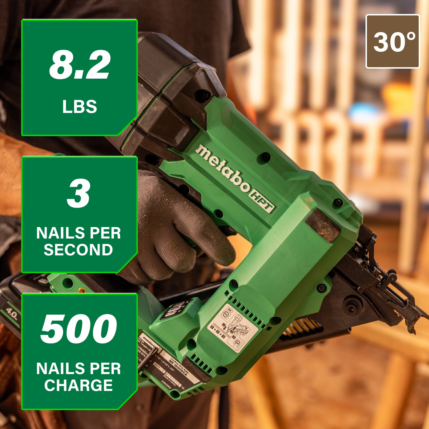 Metabo HPT NR1890DCAM 18V MultiVolt Cordless 30 Degree 3-1/2 in. Paper Tape Framing Nailer (1x4.0Ah)