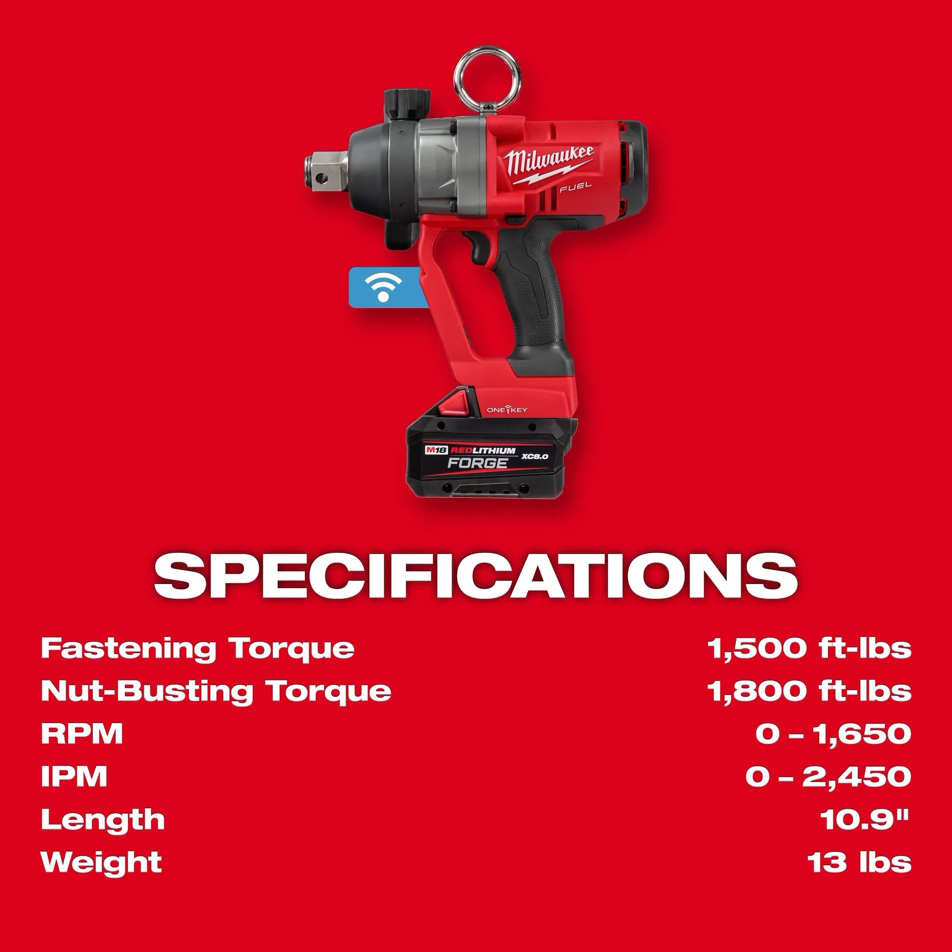 MILWAUKEE 2867-22 M18 FUEL™ 1 in. High Torque Impact Wrench w/ ONE-KEY™ Kit