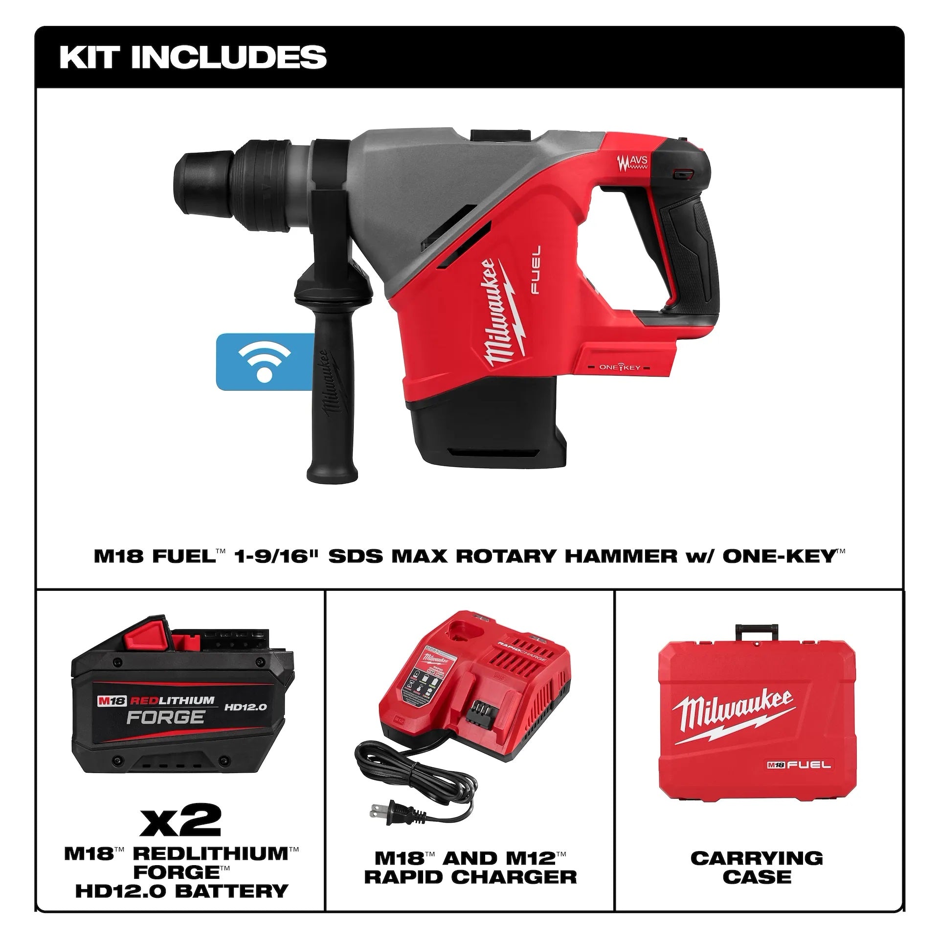 Milwaukee 2917-22HD M18 FUEL™ 1-9/16 in. SDS Max Rotary Hammer Kit w/ ONE KEY™