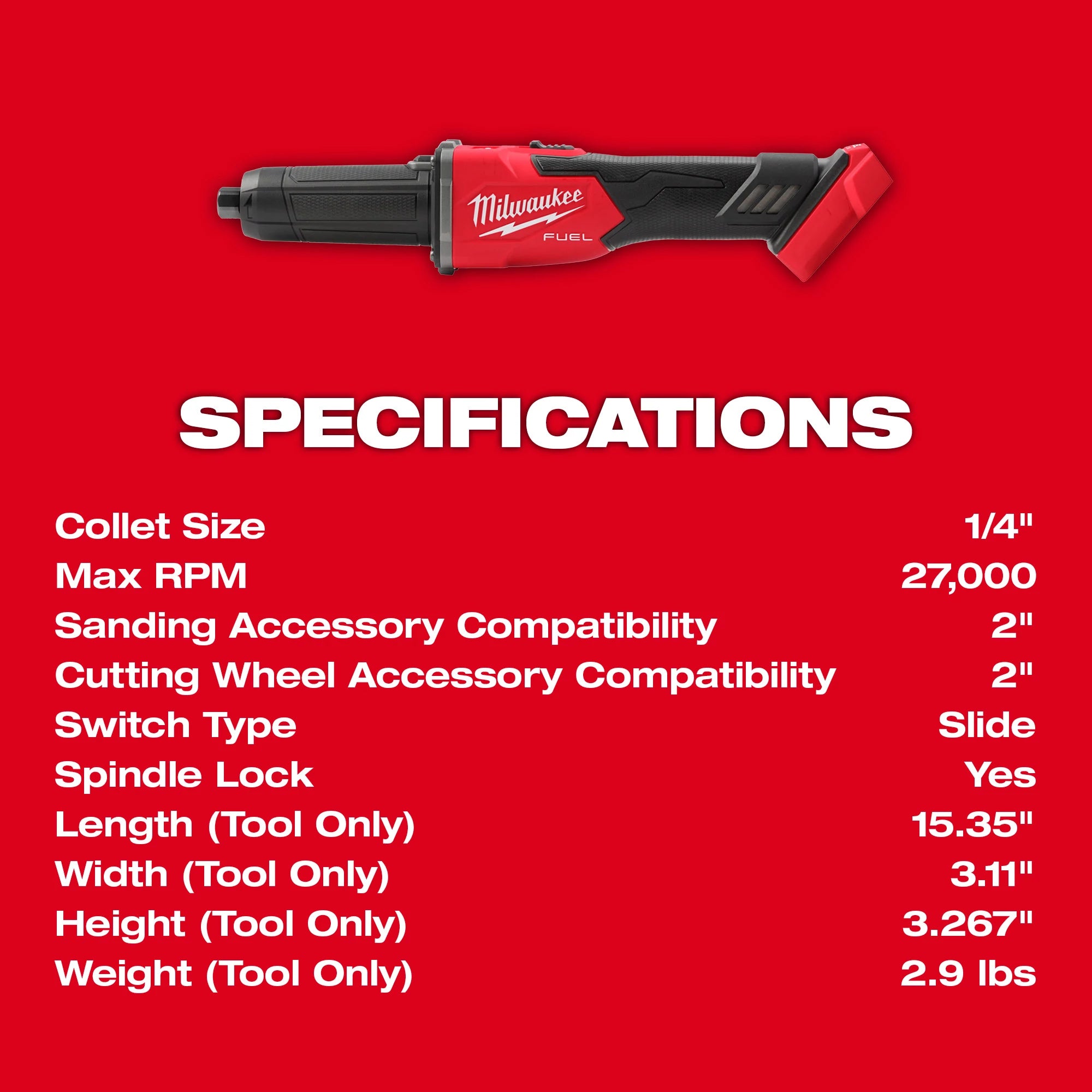 Milwaukee 2939-20 M18 Fuel Die Grinder Slide Bare