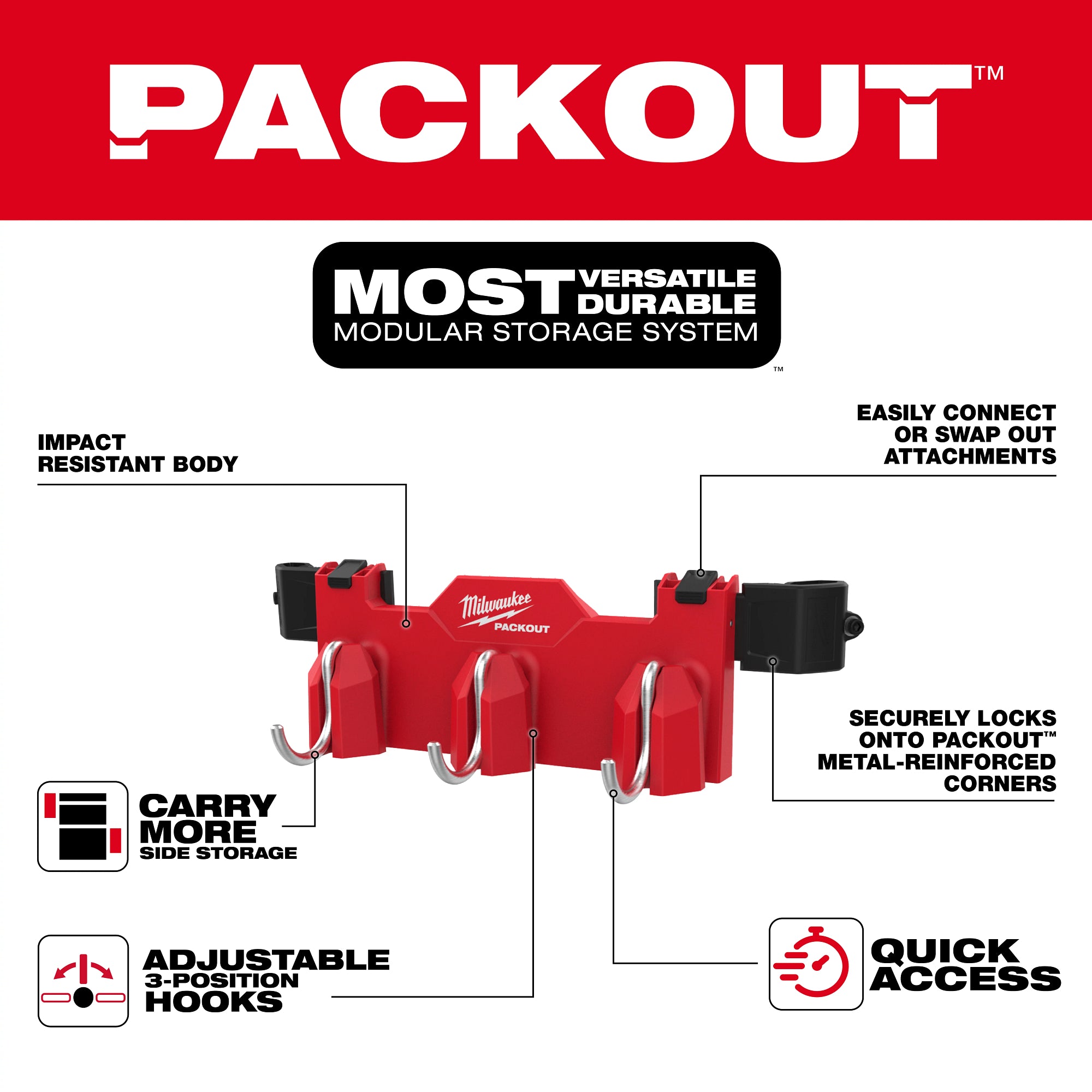 Milwaukee 48-22-8606 Packout Tool Box 3-Hook Attachment