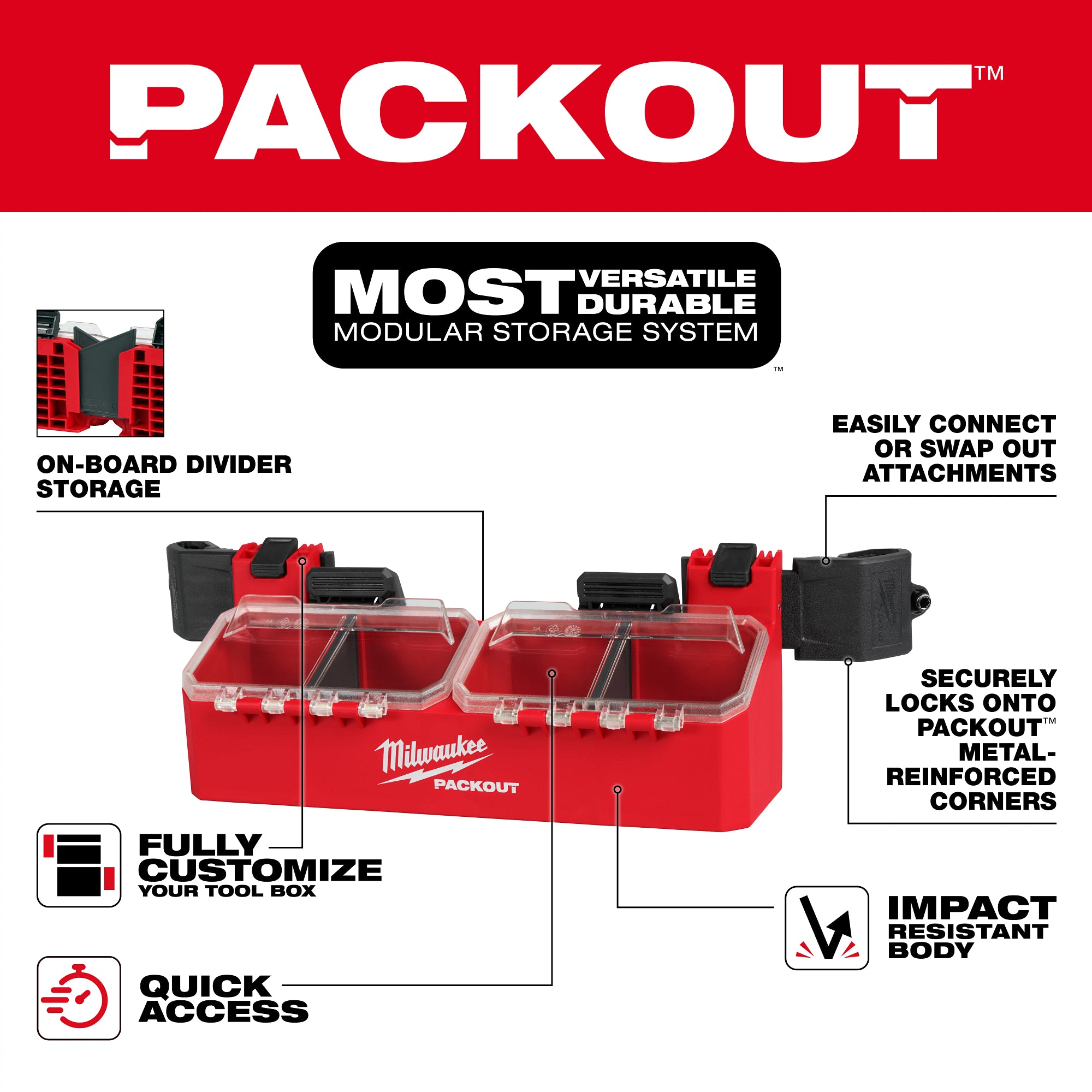 Milwaukee 48-22-8610 Packout Tool Box 2-Bin Attachment