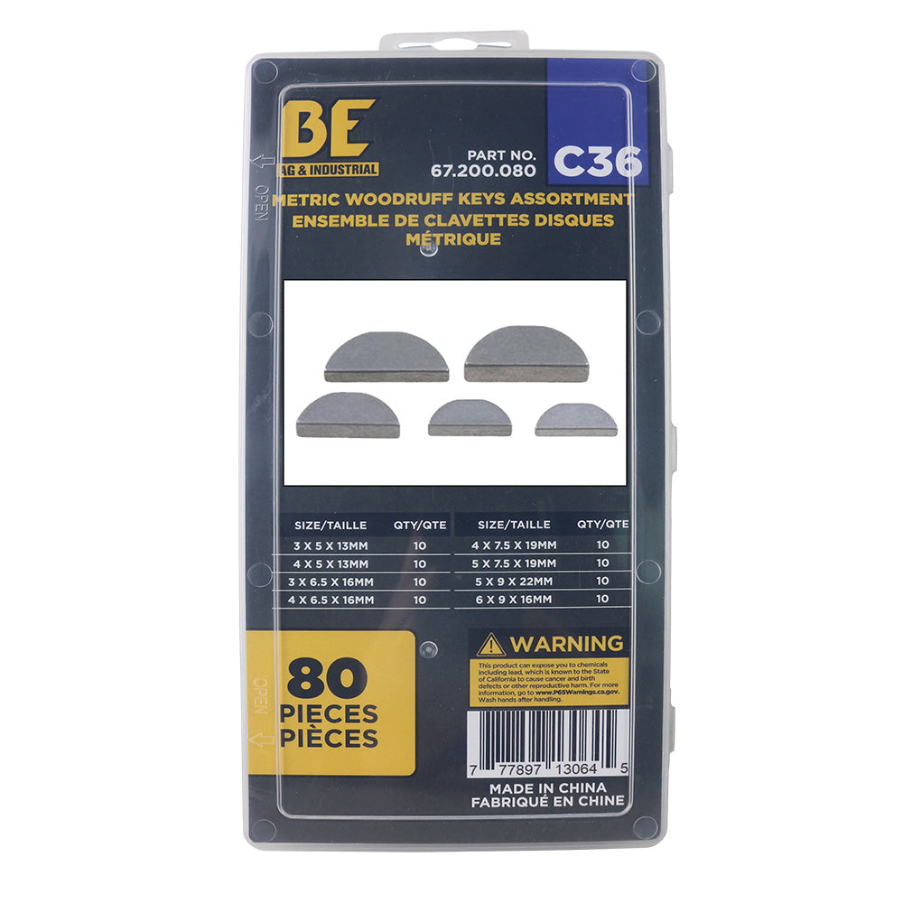 Braber 67.200.080 Key, Woodruff Asort.80Pcs