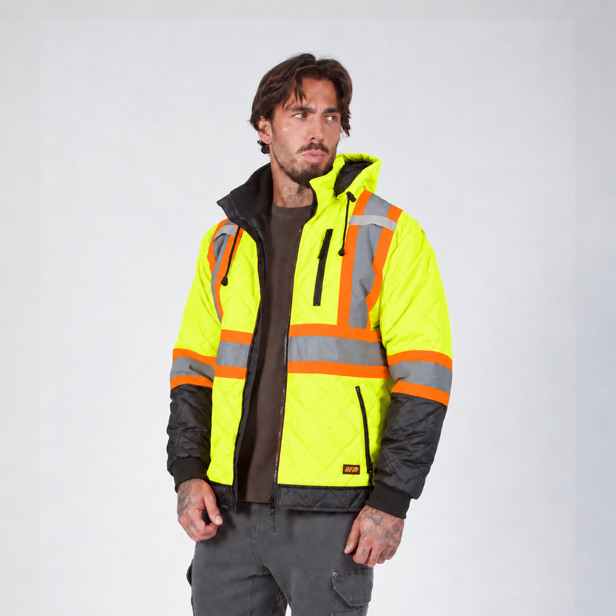 DuraDrive Men's Hi-Vis Insulated Freezer Jacket with Detachable Hood