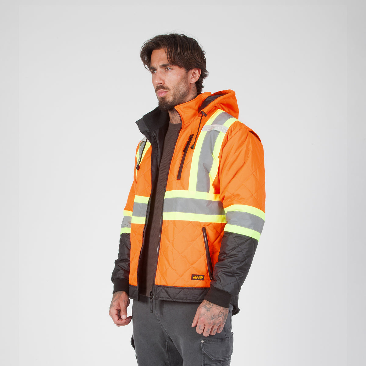 DuraDrive Men's Hi-Vis Insulated Freezer Jacket with Detachable Hood