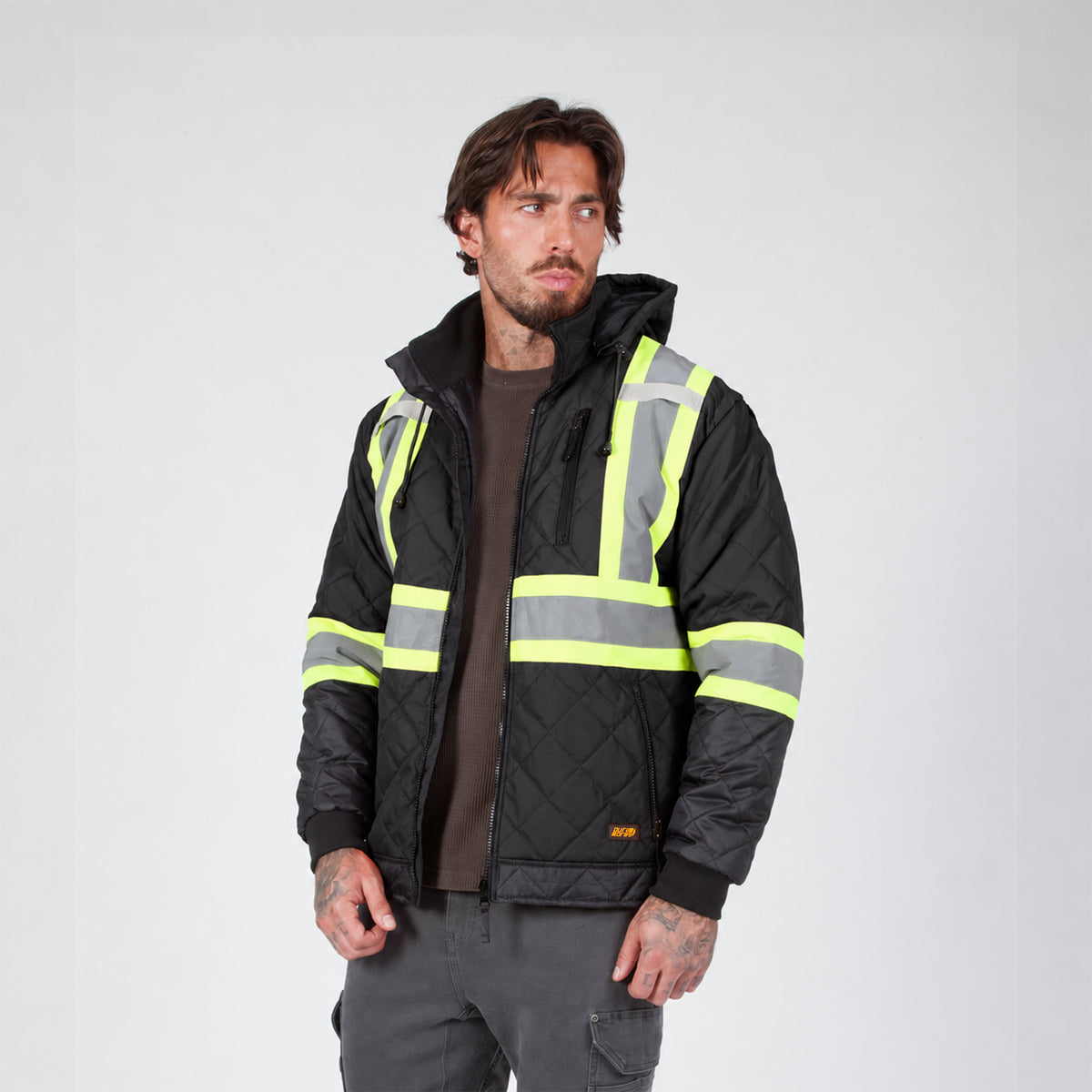 DuraDrive Men's Hi-Vis Insulated Freezer Jacket with Detachable Hood