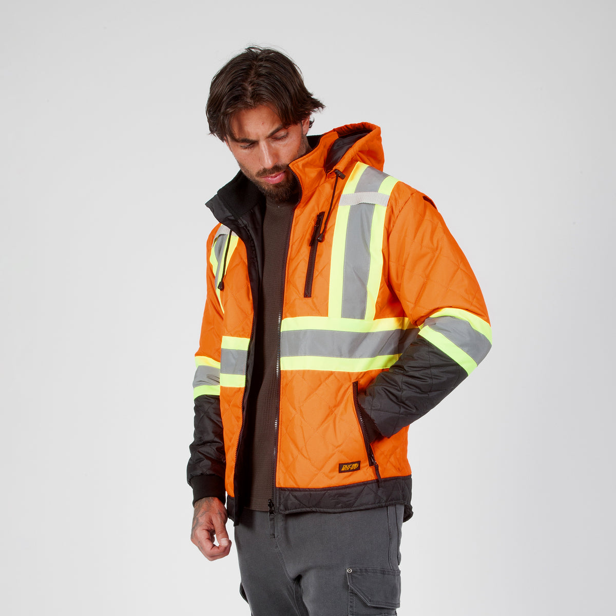 DuraDrive Men's Hi-Vis Insulated Freezer Jacket with Detachable Hood