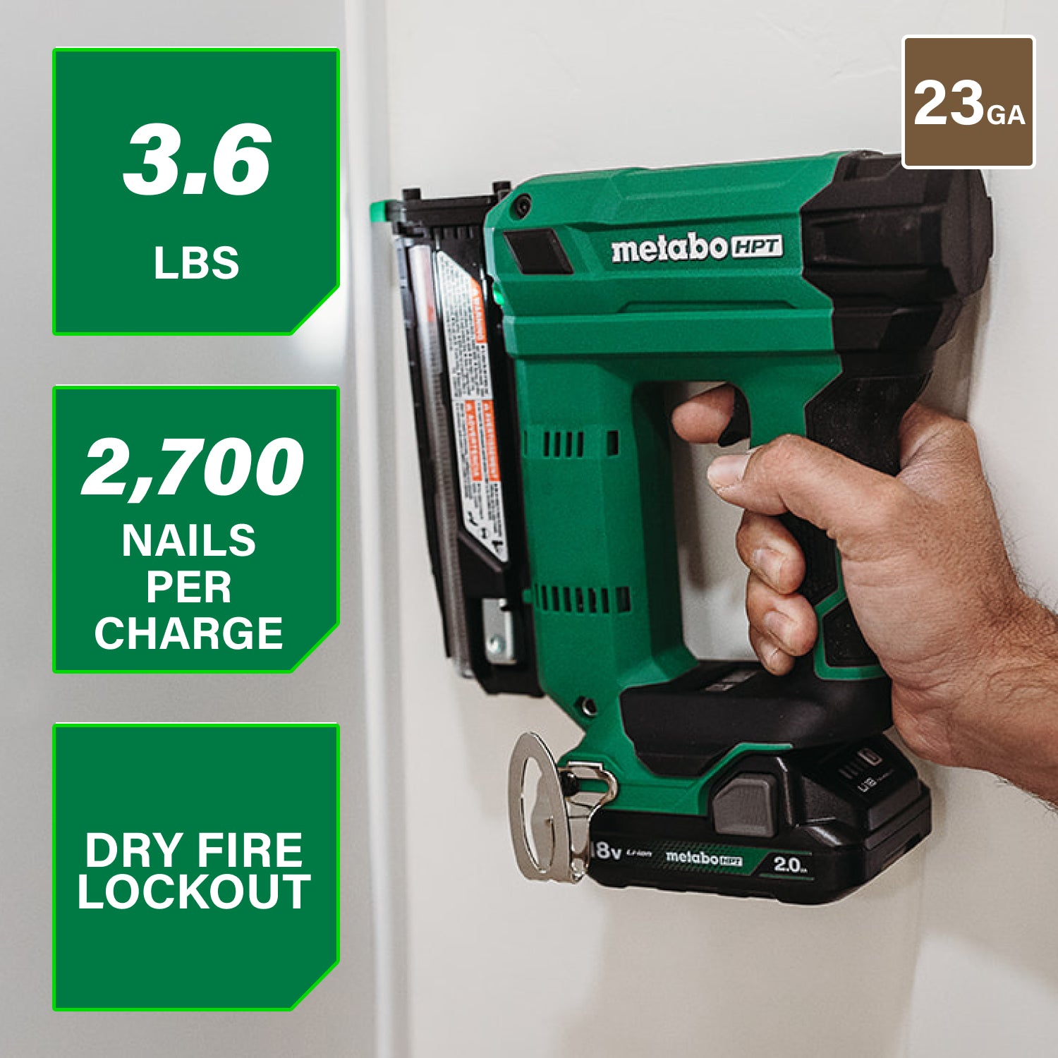 METABO HPT NP1835DAM 18V Pin Nailer Kit, 2.0Ah, 23Ga X 1-3/8