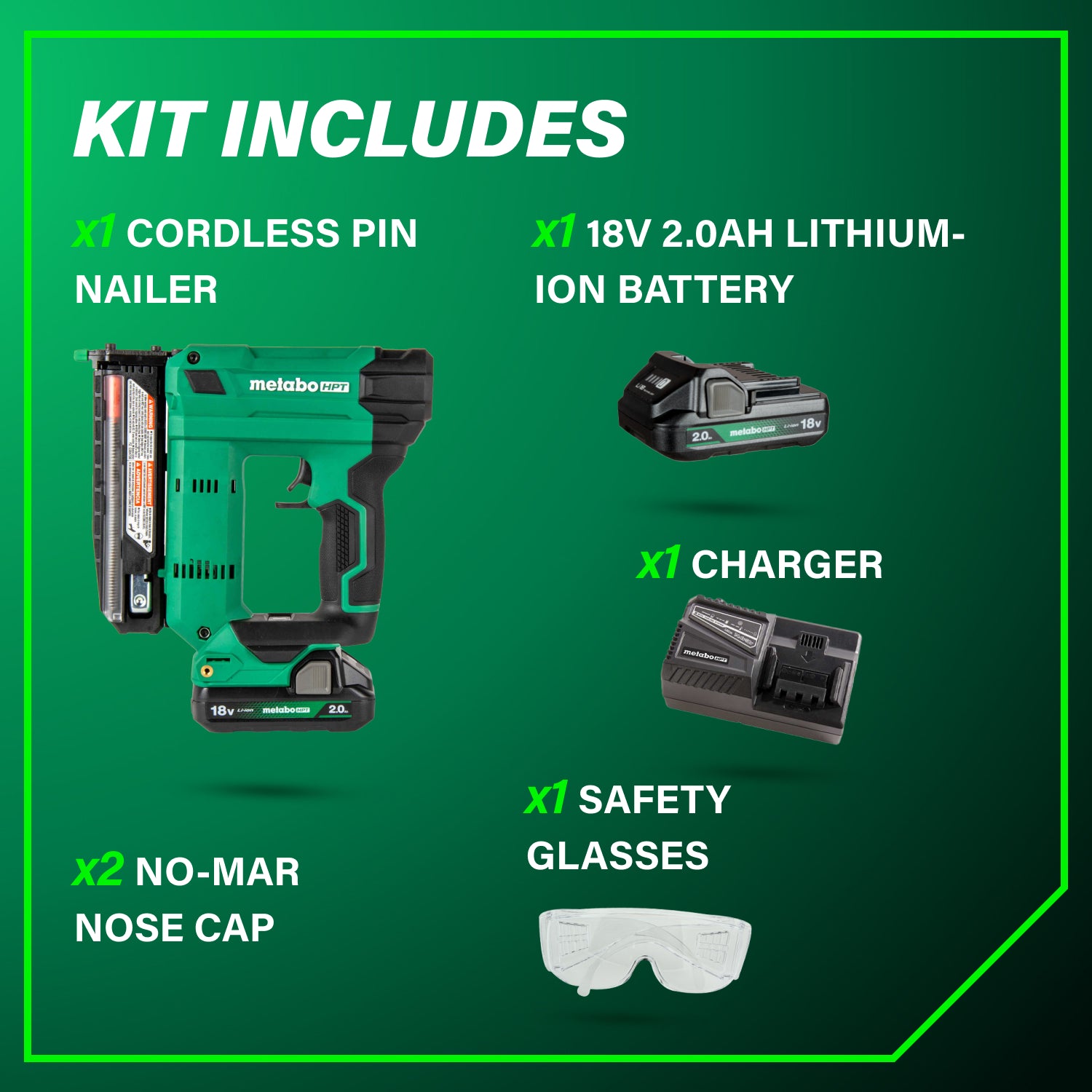 METABO HPT NP1835DAM 18V Pin Nailer Kit, 2.0Ah, 23Ga X 1-3/8