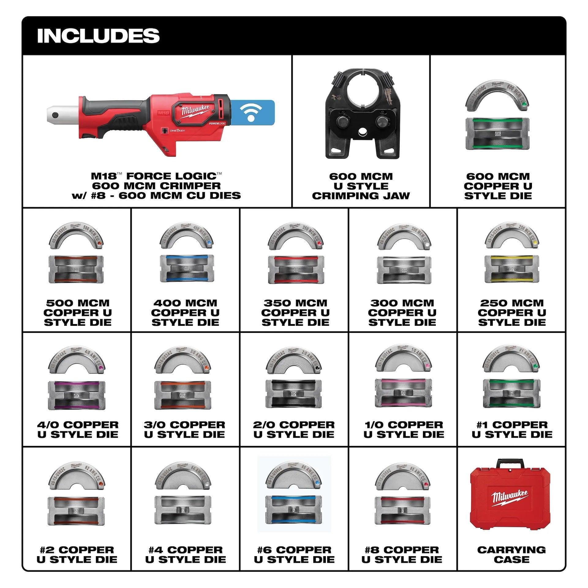 Milwaukee 2679-600CU M18™ FORCE LOGIC™ 600 MCM Crimper with #8 - 600 MCM Cu Dies