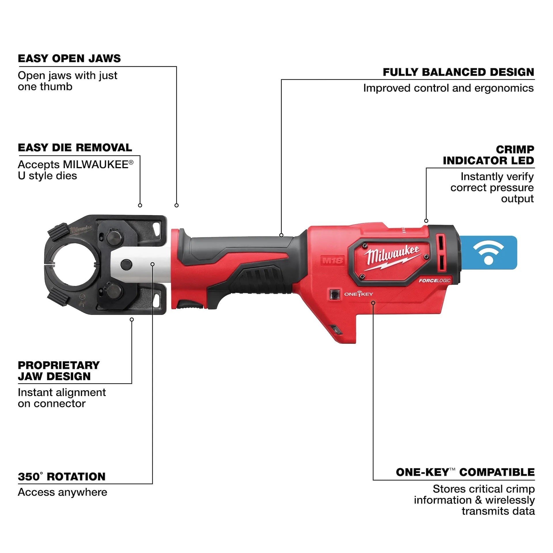 Milwaukee 2679-600CU M18™ FORCE LOGIC™ 600 MCM Crimper with #8 - 600 MCM Cu Dies