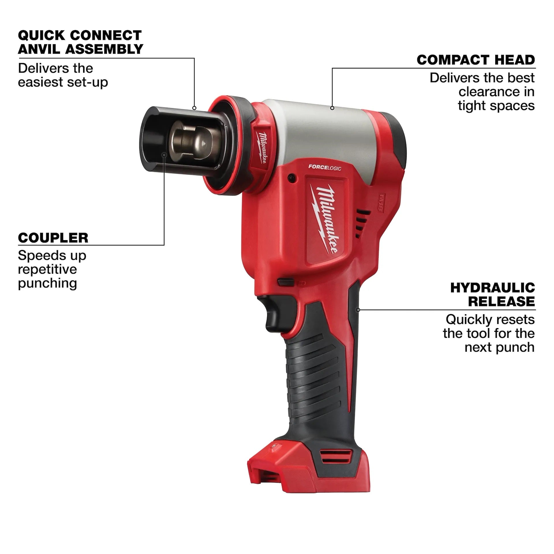 Milwaukee 2676-02 M18™ FORCE LOGIC™ 10 Ton Knockout Tool 1/2 in. to 2 in.