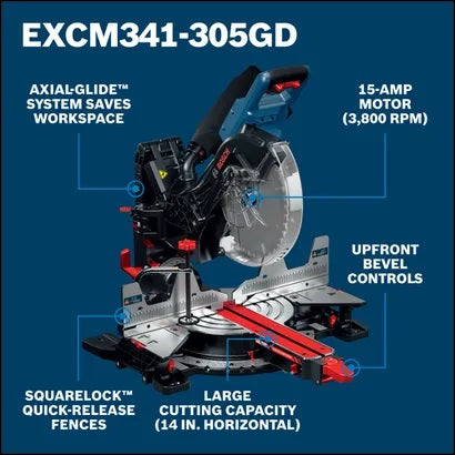 BOSCH EXCM341-305GD DBL Bevel, Slide Mitre Saw 12 in. (Zero Clear)