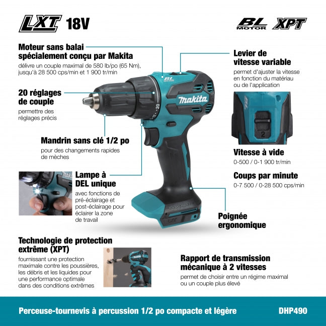 Makita Promo DHP490Y01 Compact Hammer Drill Kit 1.5Ah (590 IN/LB)