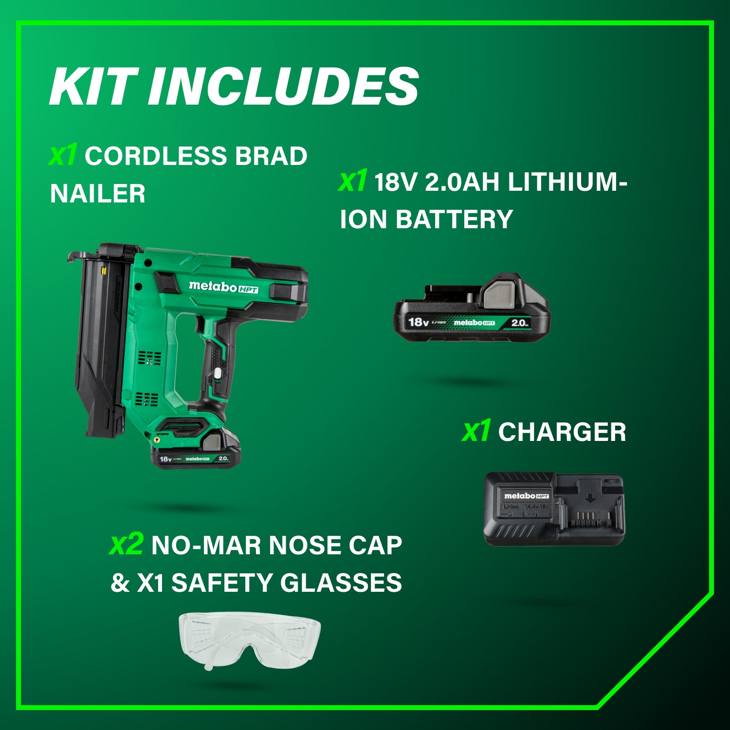 Metabo HPT N1850DGM 18V 2 in. Compact Brad Nailer Kit 2.0Ah