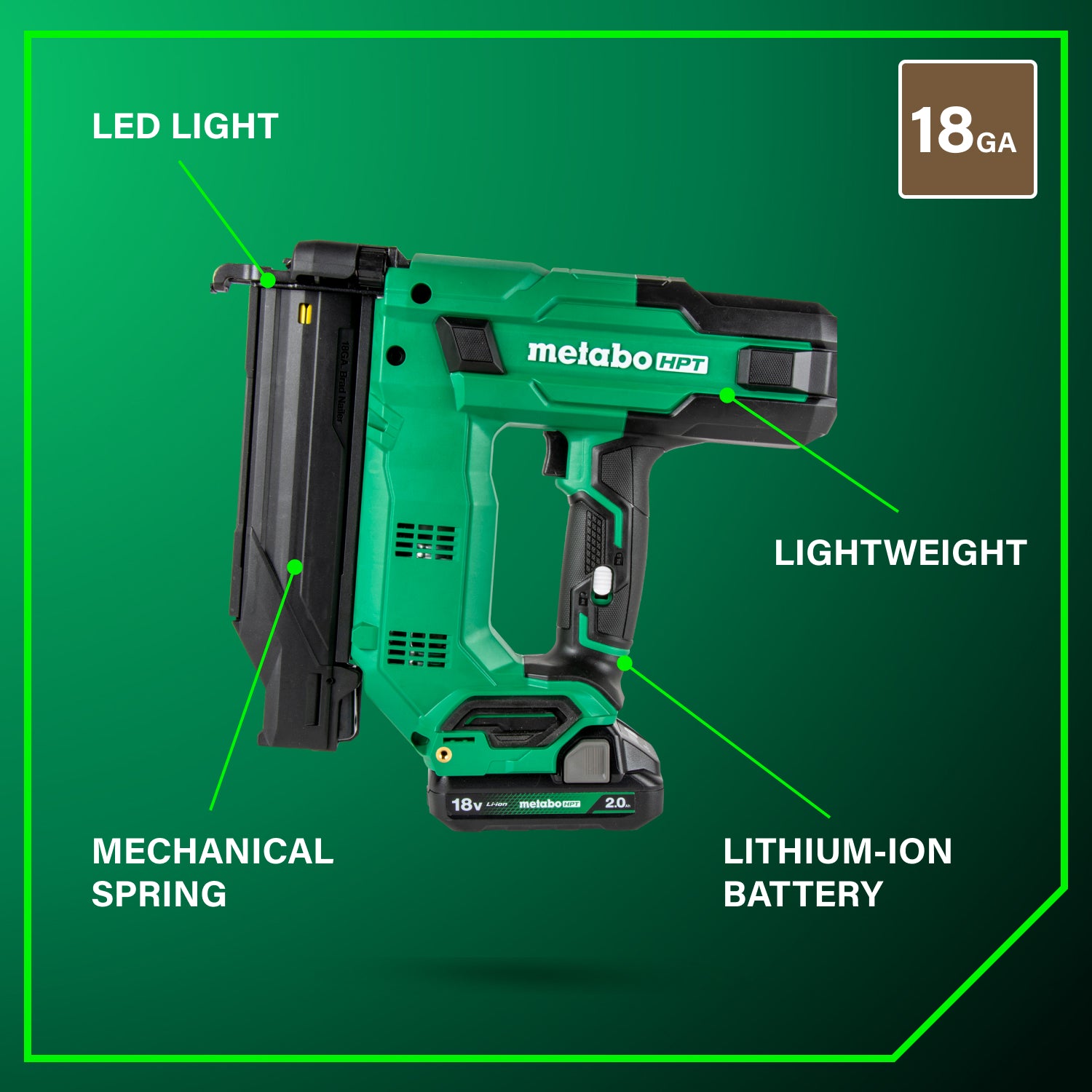 Metabo HPT N1850DGM 18V 2 in. Compact Brad Nailer Kit 2.0Ah