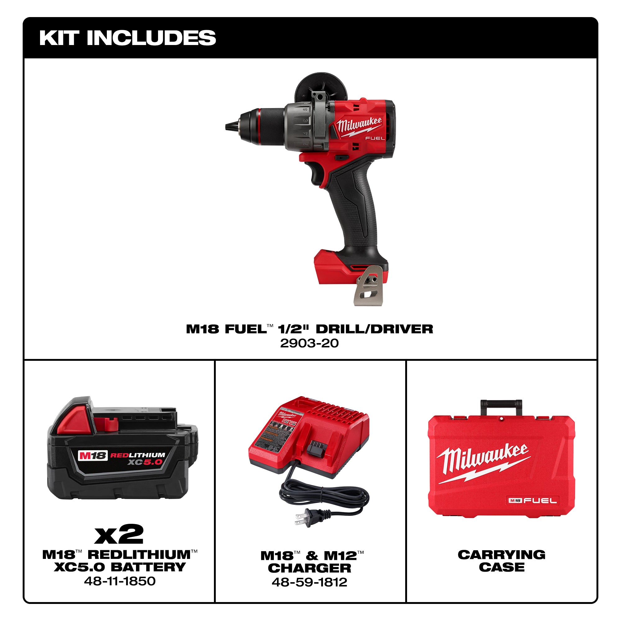 Milwaukee 2903-22 M18 Fuel Drill Kit 1/2 in., 5.0Ah
