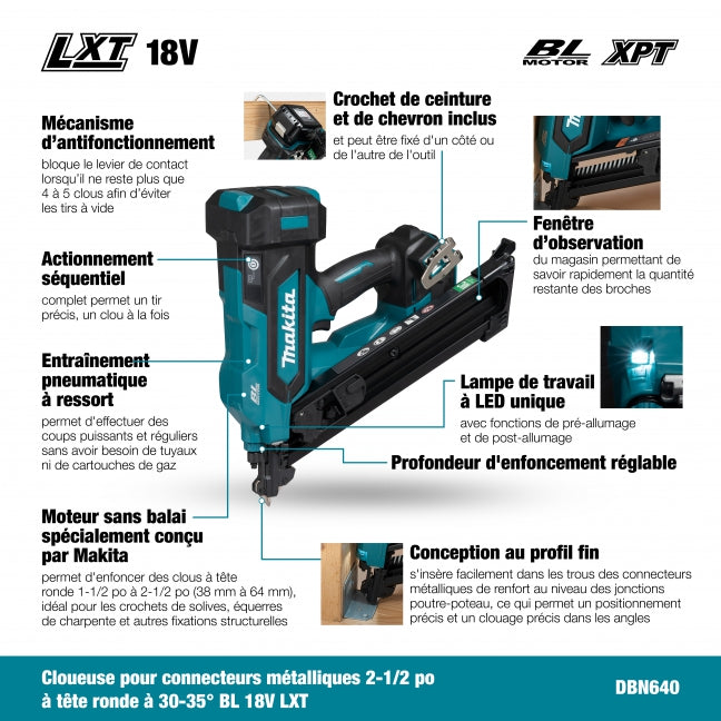Makita DBN640Z 18V LXT Metal Connector Nailer, Tool Only