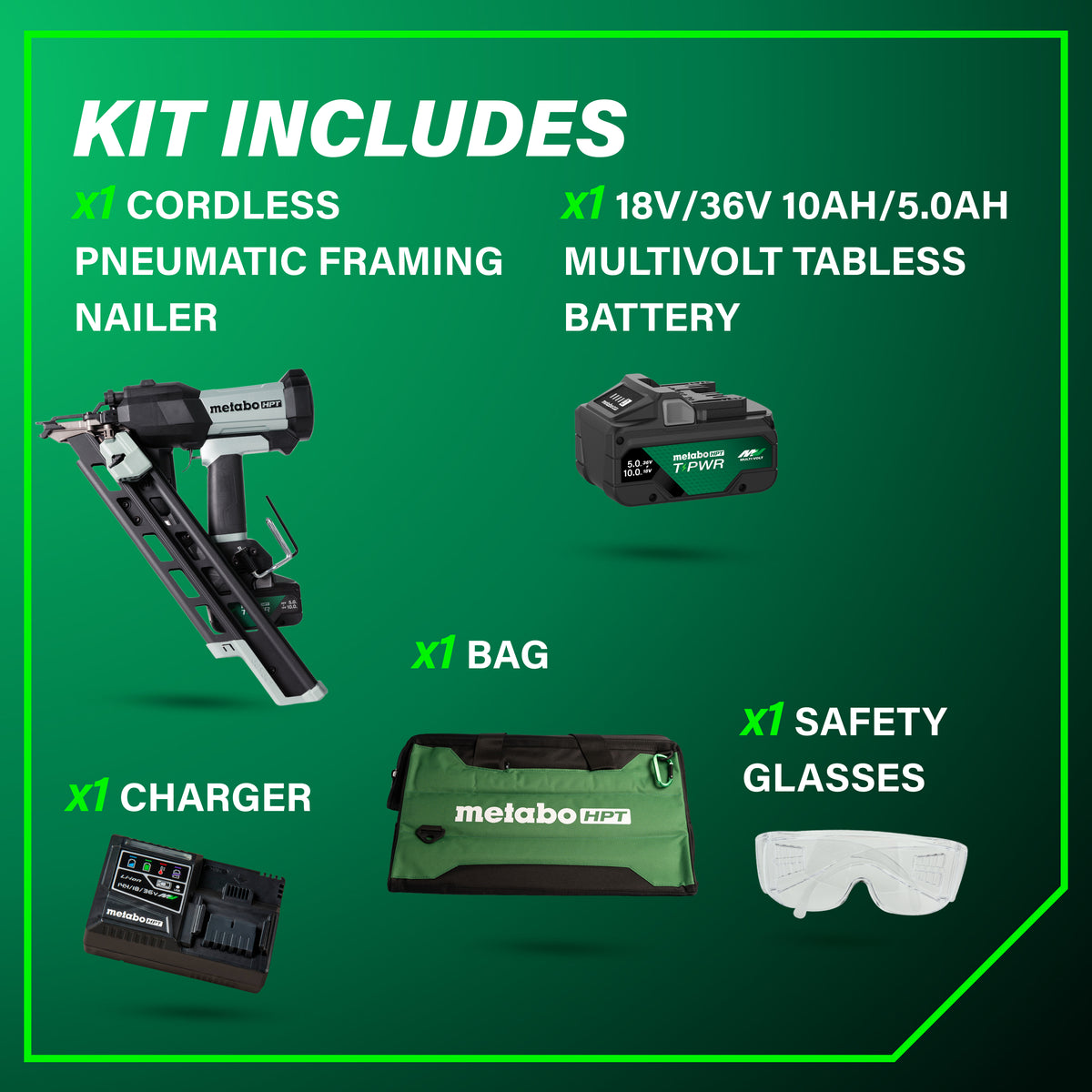 Metabo HPT NR1890DCBQRY 18V Gen3 Framing Nailer Kit (1x 10.0Ah/5.0Ah Multivolt)