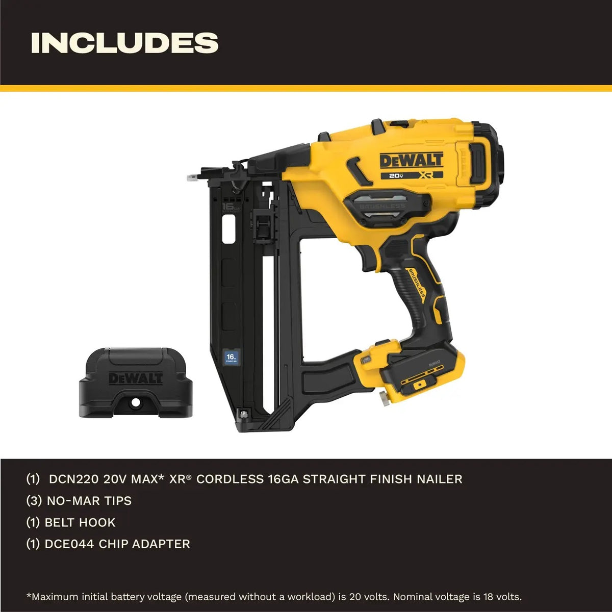 Dewalt DCN220B 20V XR Straight Finish Nailer 16-Gauge