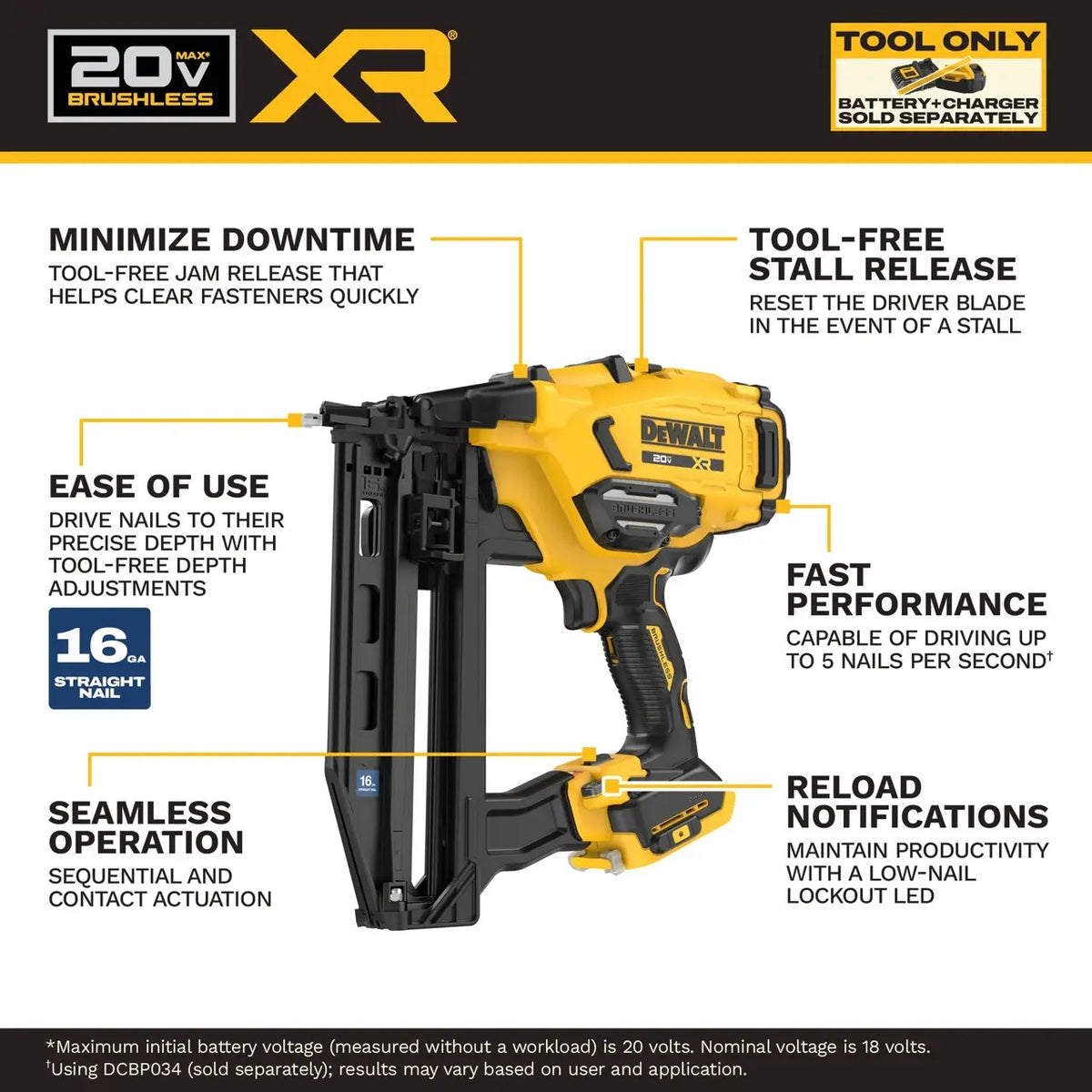 Dewalt DCN220B 20V XR Straight Finish Nailer 16-Gauge