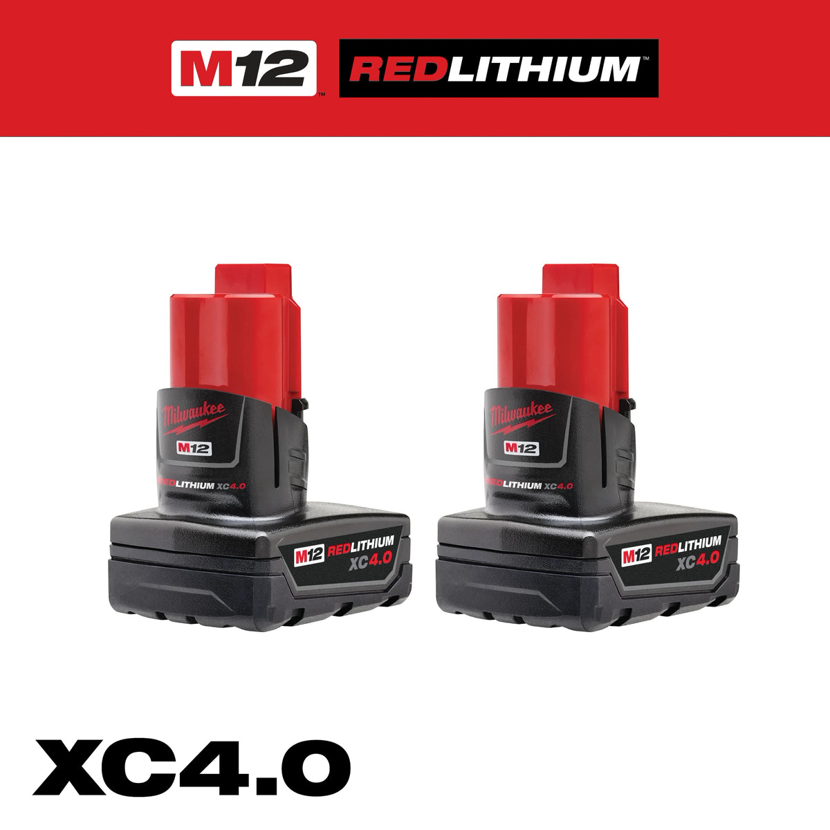 MILWAUKEE 48-11-2442 M12 Battery XC4.0AH 2PK