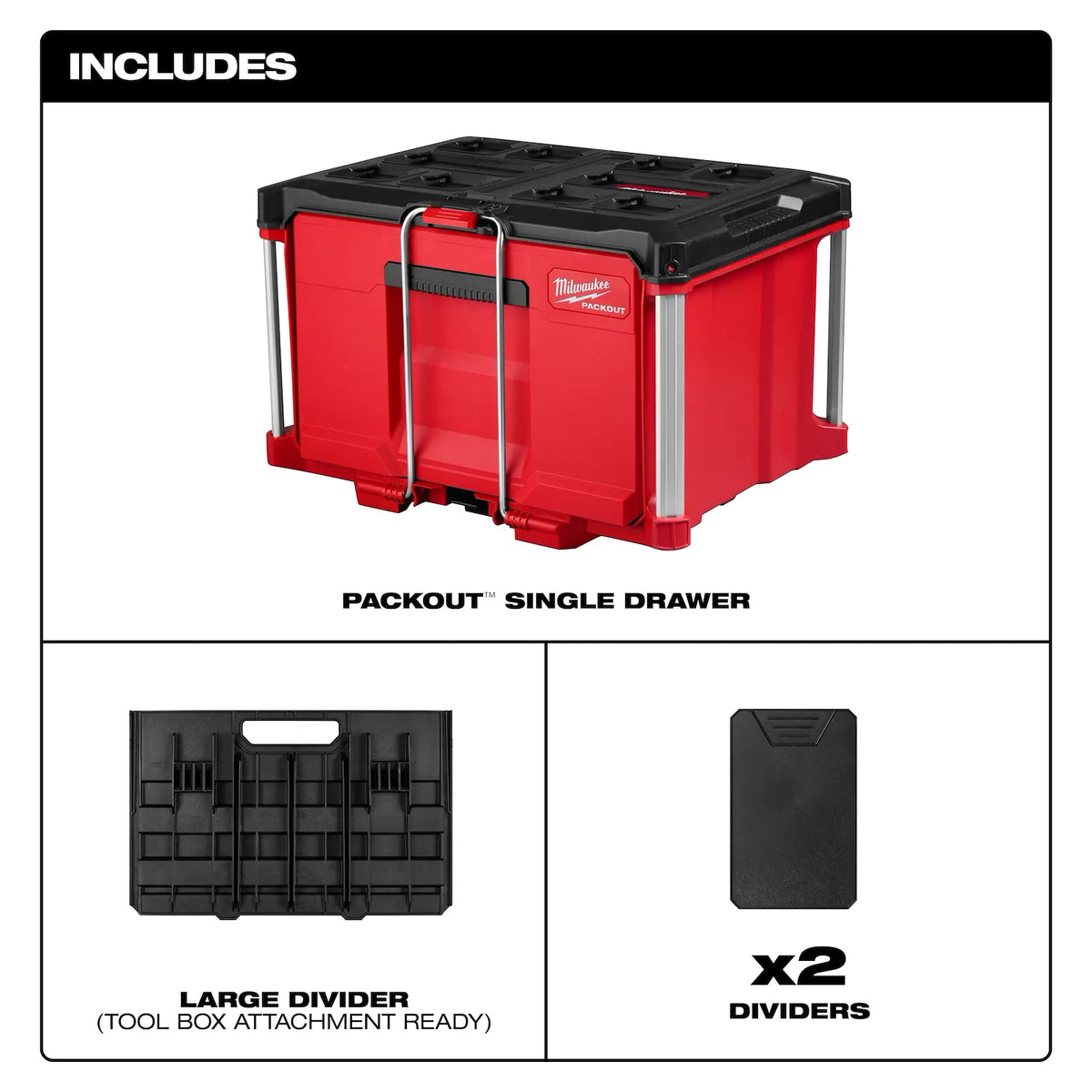 Quick-Adjust dividers supplied with the Milwaukee PACKOUT Single Drawer Tool Box