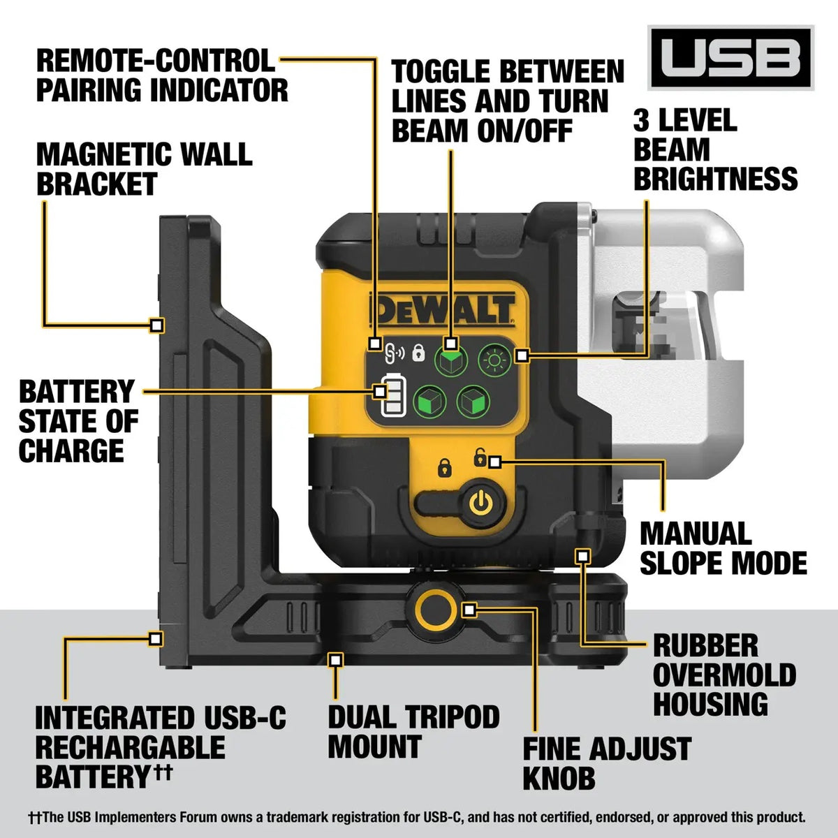 Dewalt DCLE14301G USB 3X180 Green Laser Kit (260FT/33FT)