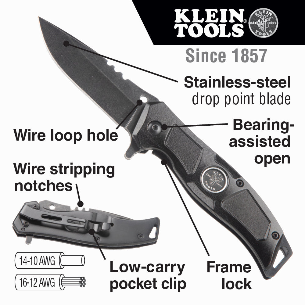 Klein 44228R Electricians Bearing-Assisted Open Pocket Knife