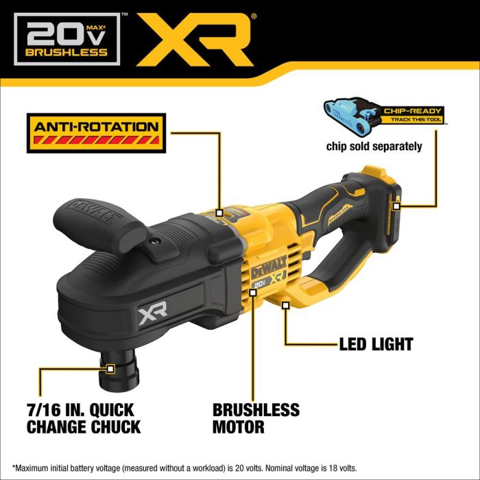 DEWALT DCD447B 20V MAX* XR BL 7/16 in. Quick Change Compact Stud & Joist Drill (Tool Only)