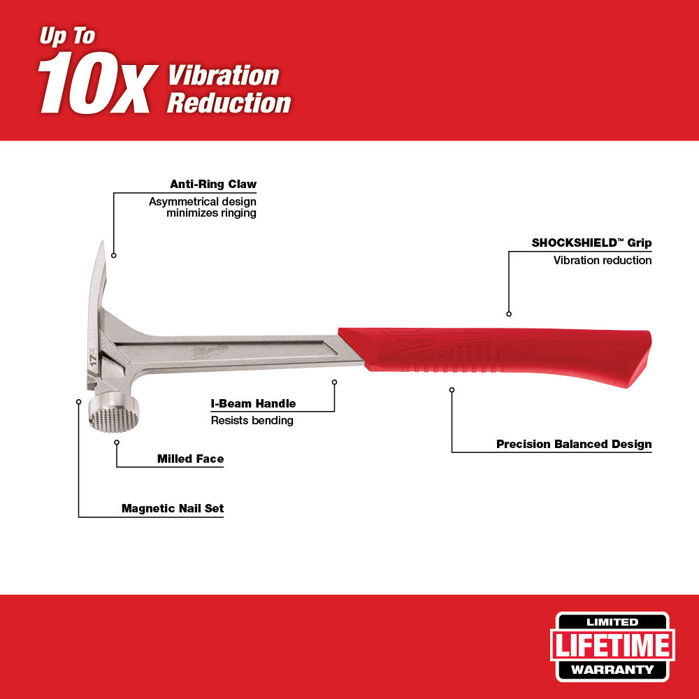 Milwaukee 48-22-9016 Milled Face Framing Hammer 17oz