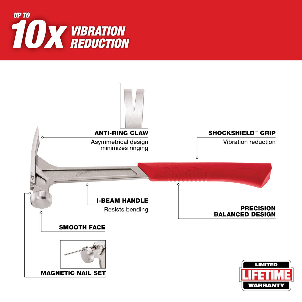 Milwaukee 48-22-9017 Smooth Face Framing Hammer 17oz