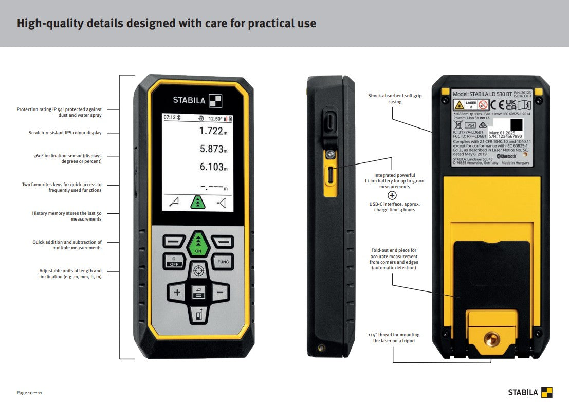 Stabila LD530 Laser Distance Measurer With Bluetooth