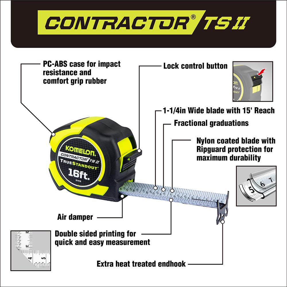 Komelon 16 ft.X1-1/4 in. Contractor TSII Imperial Tape Measure