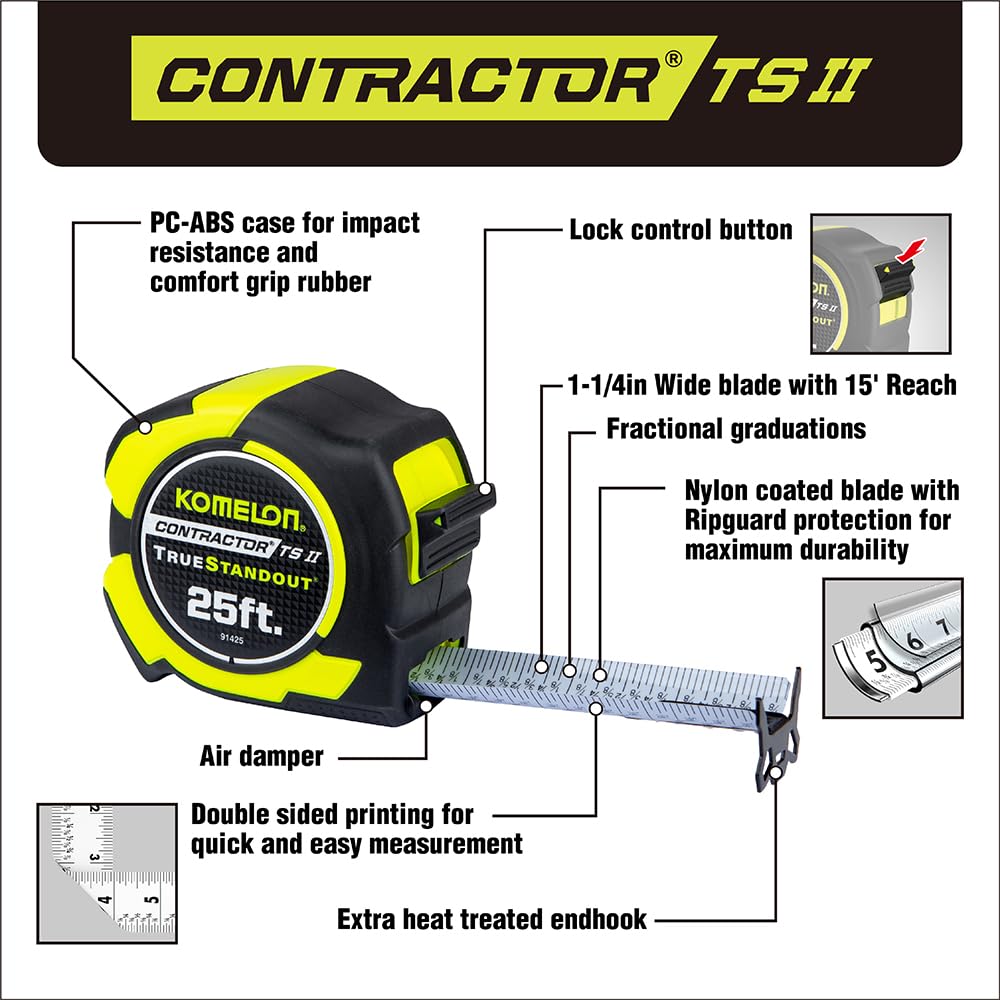 Komelon 25 ft.X1-1/4 in. Contractor TSII Imperial Tape Measure