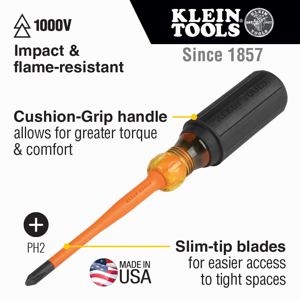 Klein 6936INS #2 Ph Slim-Tip 1000V Ins Scrwdr 6 in. Round Shank