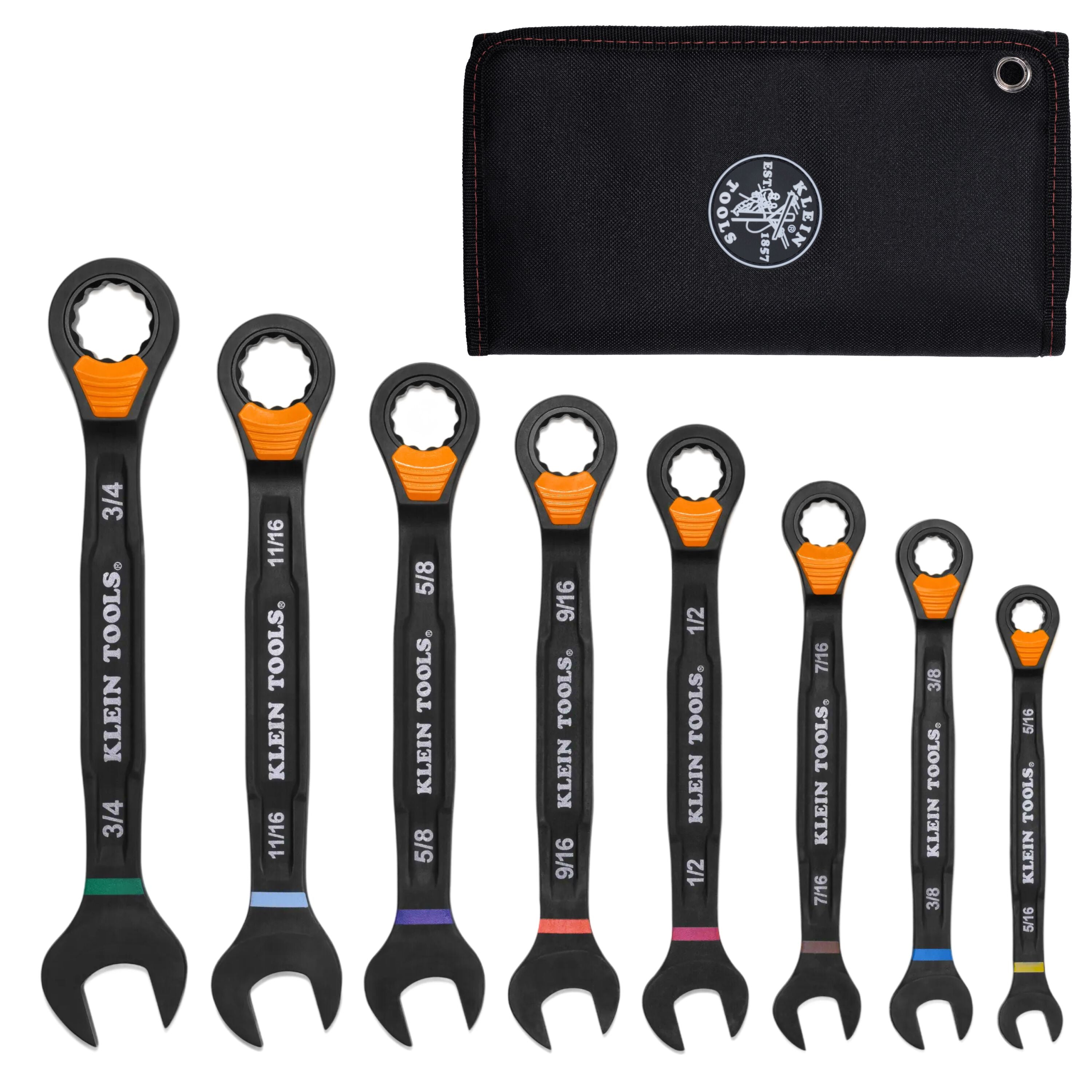 Klein 69508 Ratcheting Combination Slide-Lock Wrench Set SAE 8-Piece