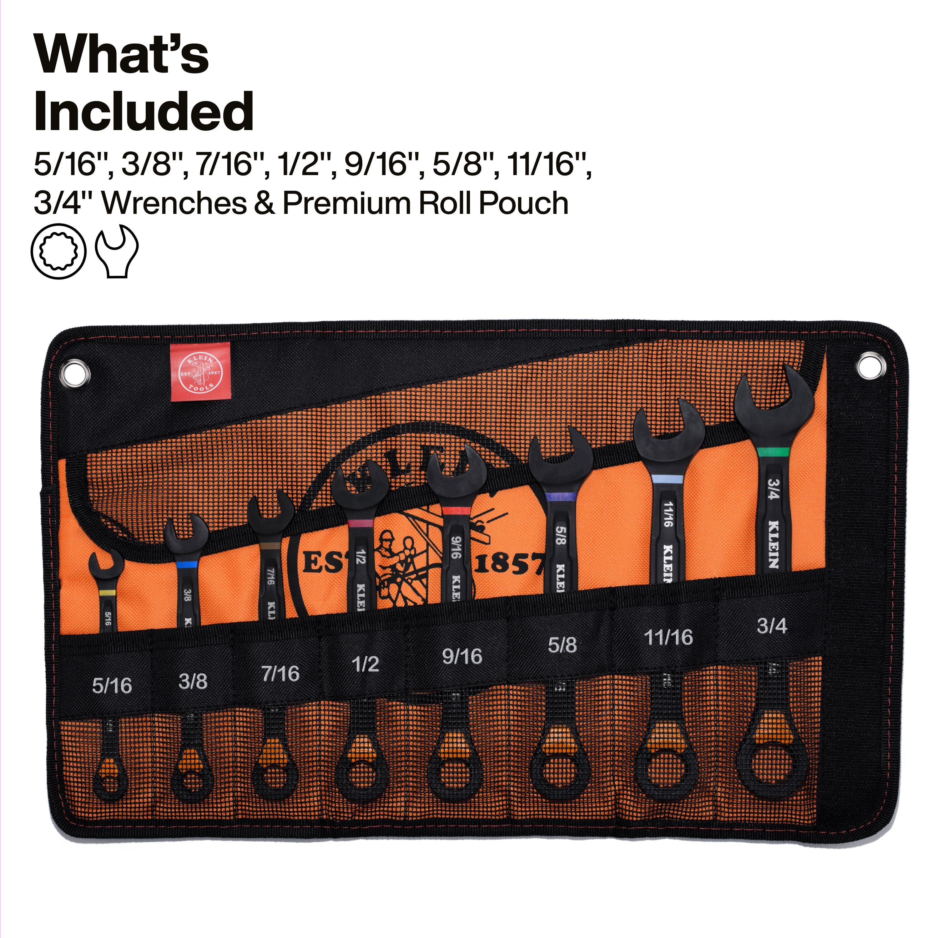 Klein 69508 Ratcheting Combination Slide-Lock Wrench Set SAE 8-Piece