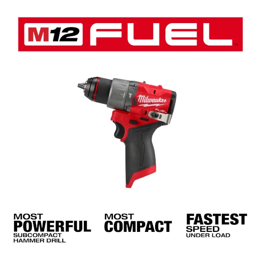 Milwaukee 3404-21 M12 FUEL 12-Volt Lithium-Ion Brushless Cordless 1/2 in Hammer Drill Kit 2.0Ah