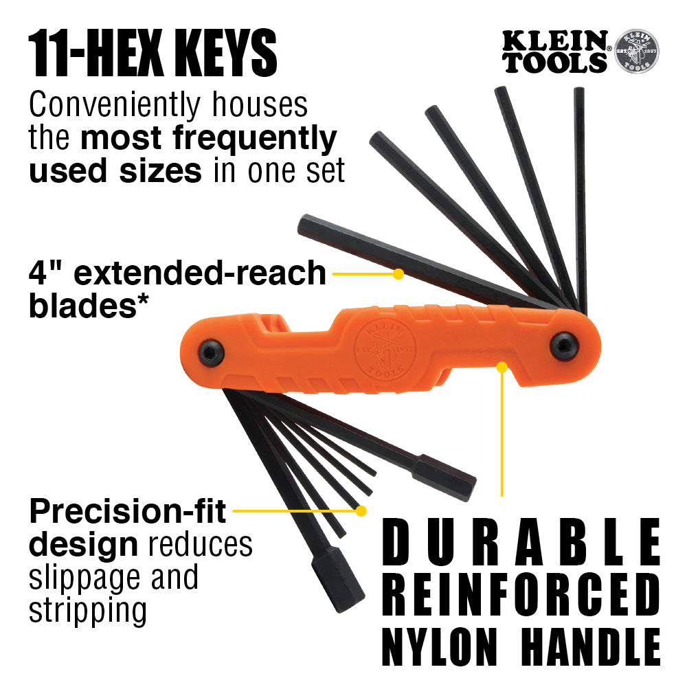 Klein 70550 Pro Folding Hex Key Set 11-Key SAE Sizes