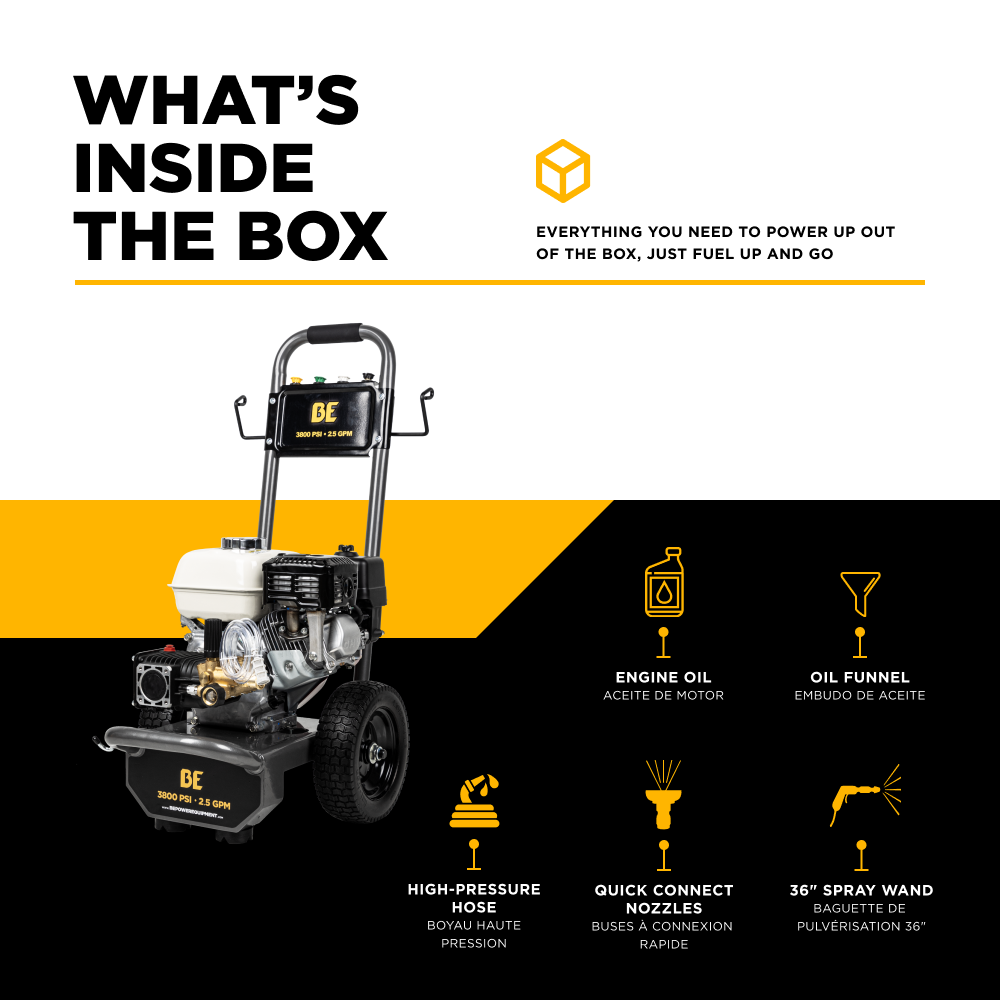 BE B3865HA 3,800 PSI - 2.5 GPM Cold Water Gas Pressure Washer with Honda GX200 Engine