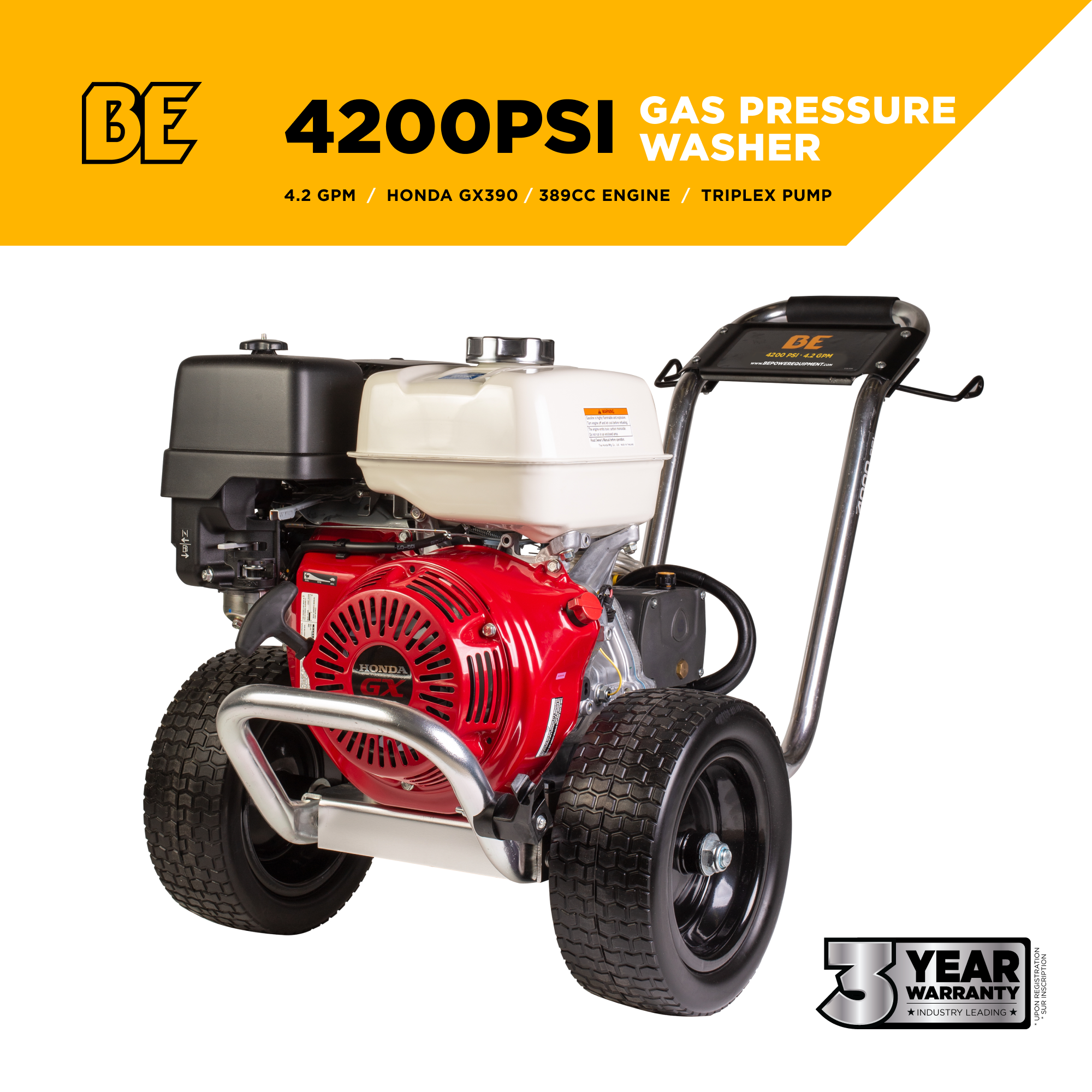 BE B4213HAAS 4,200 PSI - 4.2 GPM Cold Water Gas Pressure Washer with Honda GX390 Engine