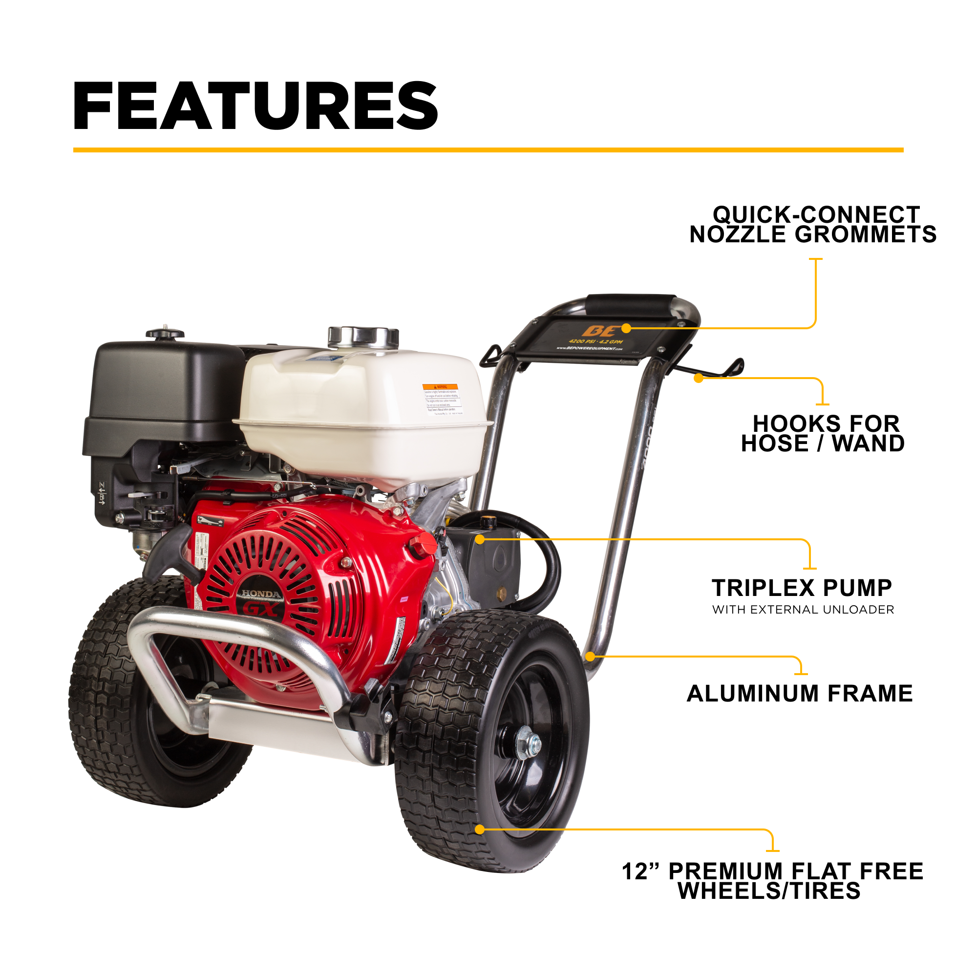 BE B4213HAAS 4,200 PSI - 4.2 GPM Cold Water Gas Pressure Washer with Honda GX390 Engine